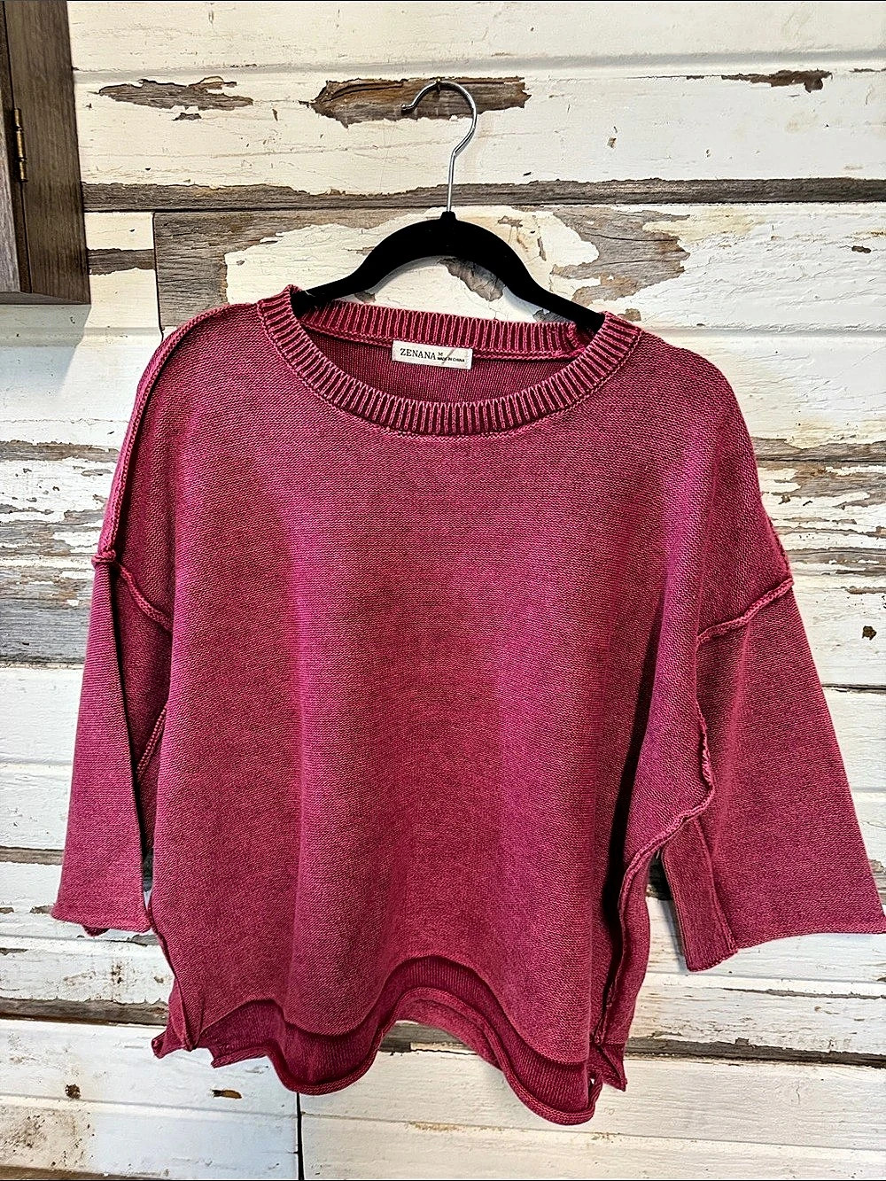 Zenana Mineral Wash Stitched Sweater Pink Medium (62